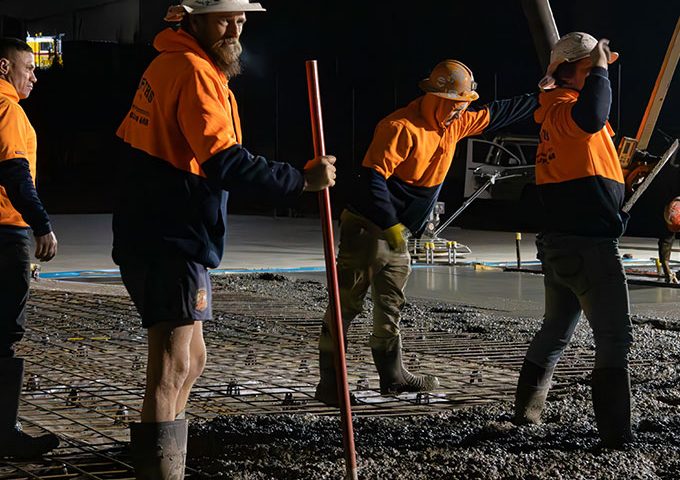 Working On Site At Night — Concreting Services Toowoomba, QLD
